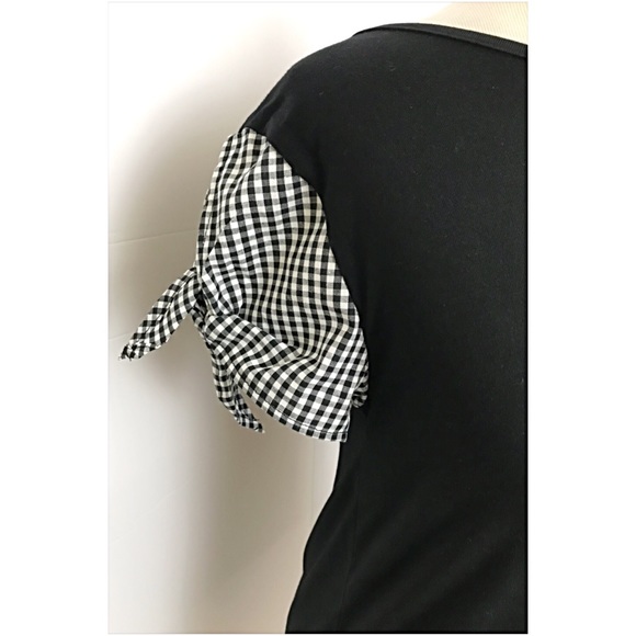 Soft Flowy Gingham Cut Out Tie Sleeve Top SML - Picture 4 of 7